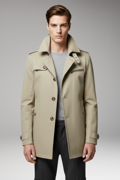 Men's Trench Coat Button Front Cotton Waterproof