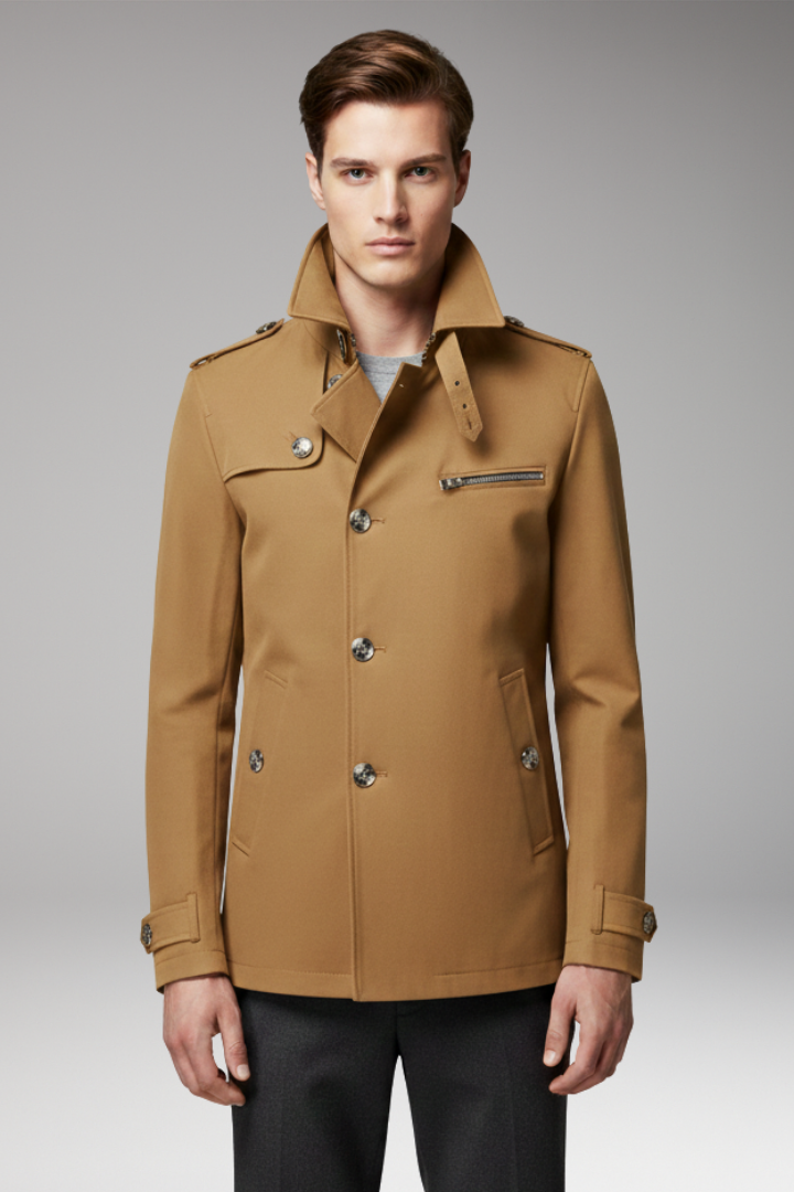 Men's Trench Coat Button Front Cotton Waterproof