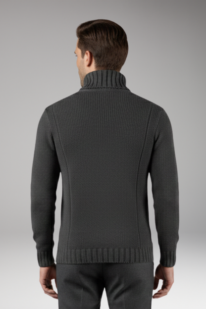 Men's Cable Knit Turtleneck Sweater Ribbed