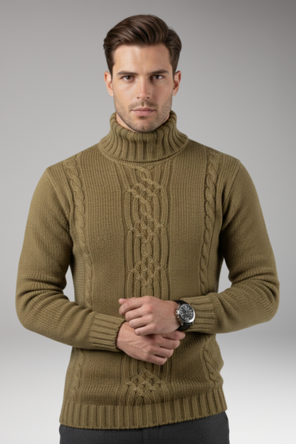 Men's Cable Knit Turtleneck Sweater Ribbed