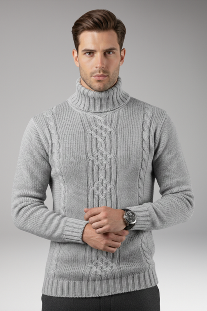 Men's Cable Knit Turtleneck Sweater Ribbed