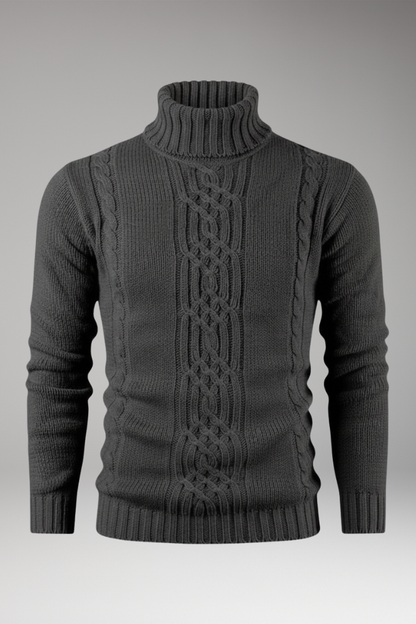 Men's Cable Knit Turtleneck Sweater Ribbed - VibreMode