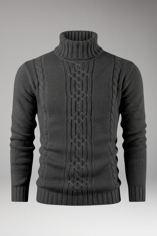 Men's Cable Knit Turtleneck Sweater Ribbed - VibreMode