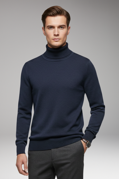 Men's Turtleneck Sweater Ribbed Cuffs And Hem