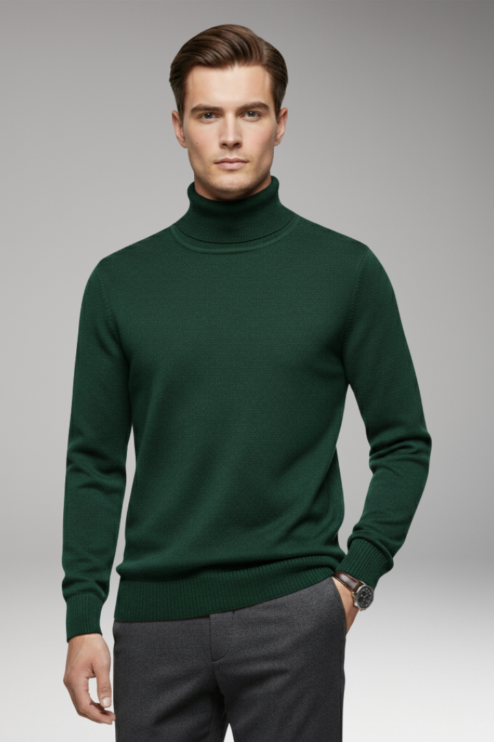 Men's Turtleneck Sweater Ribbed Cuffs And Hem