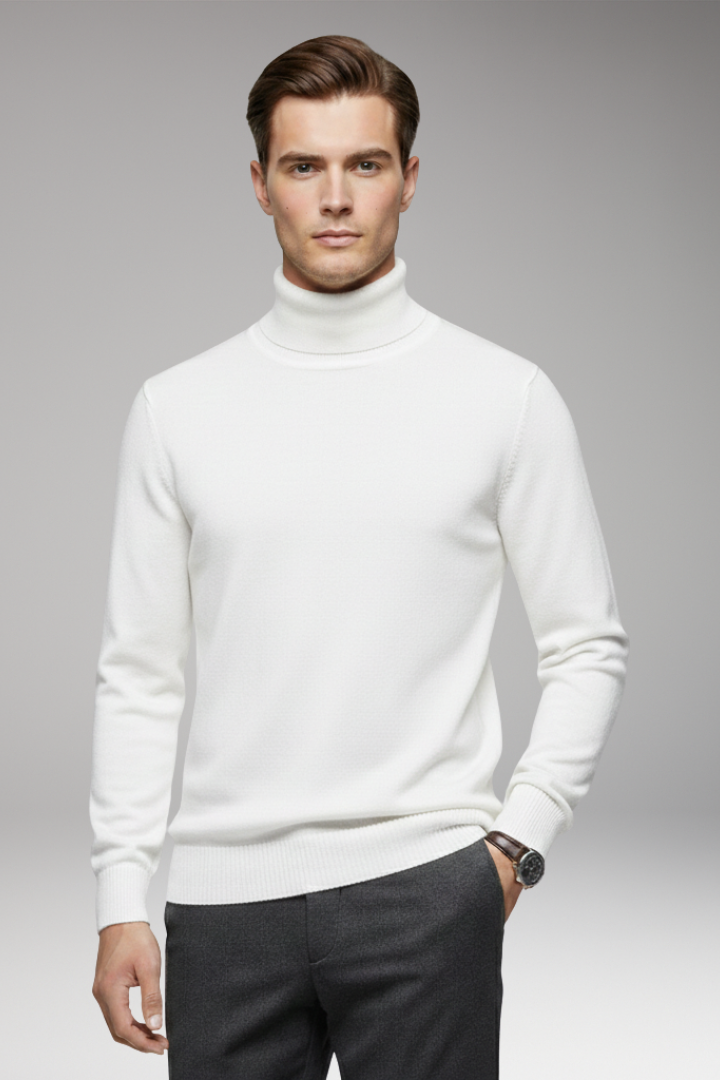 Men's Turtleneck Sweater Ribbed Cuffs And Hem