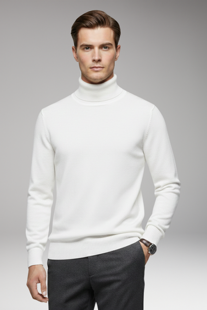 Men's Turtleneck Sweater Ribbed Cuffs And Hem