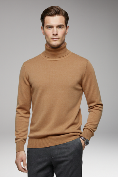 Men's Turtleneck Sweater Ribbed Cuffs And Hem