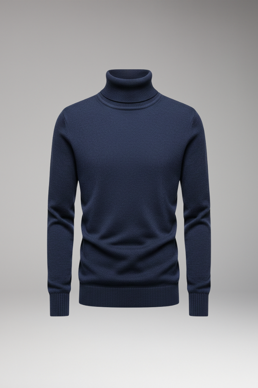 Men's Turtleneck Sweater Ribbed Cuffs And Hem - VibreMode