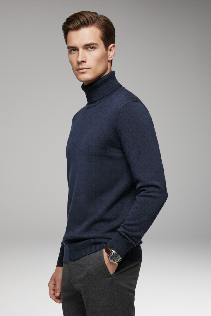 Men's Turtleneck Sweater Ribbed Cuffs And Hem