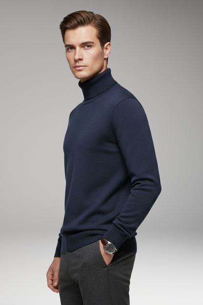 Men's Turtleneck Sweater Ribbed Cuffs And Hem