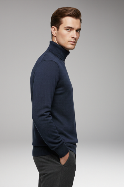 Men's Turtleneck Sweater Ribbed Cuffs And Hem