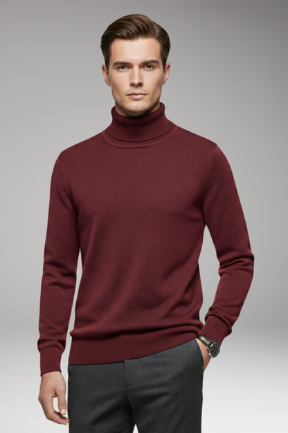 Men's Turtleneck Sweater Ribbed Cuffs And Hem