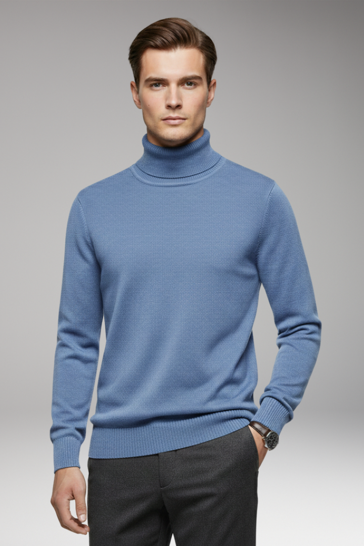 Men's Turtleneck Sweater Ribbed Cuffs And Hem