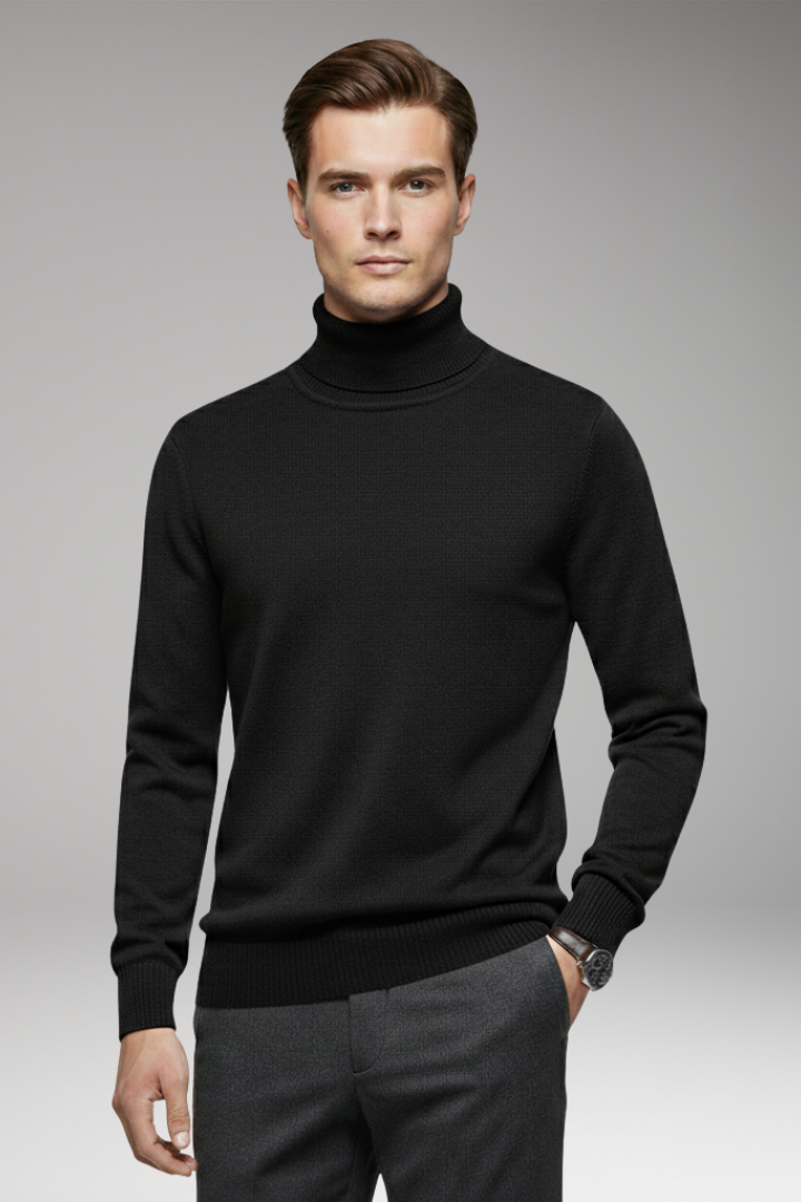 Men's Turtleneck Sweater Ribbed Cuffs And Hem
