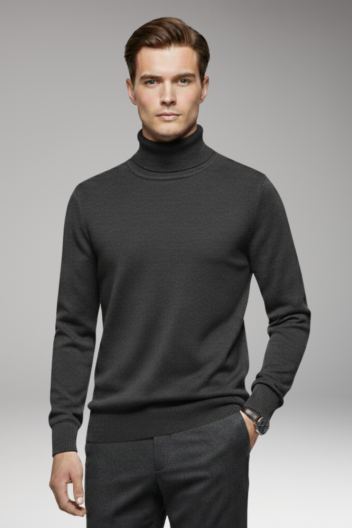 Men's Turtleneck Sweater Ribbed Cuffs And Hem