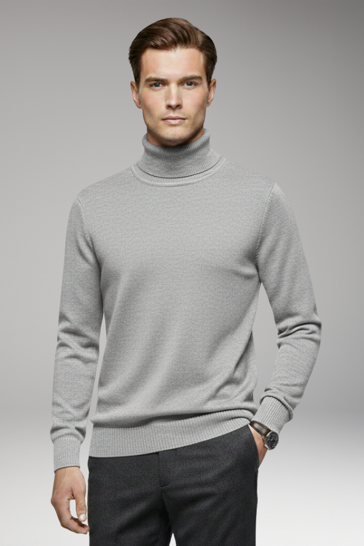 Men's Turtleneck Sweater Ribbed Cuffs And Hem