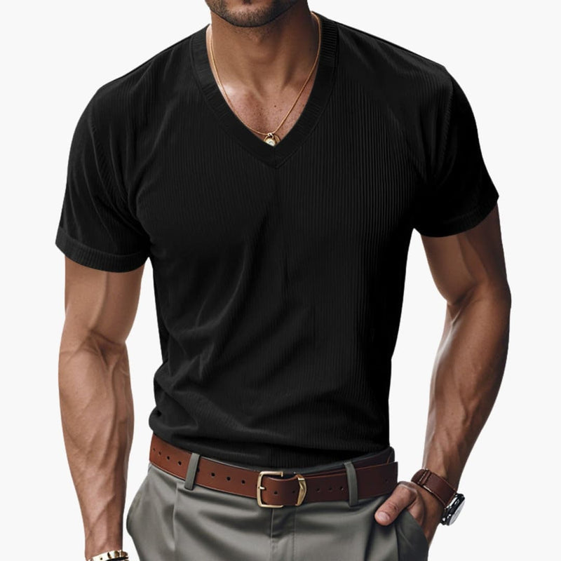 Men's Short Sleeve V-Neck T-Shirt Textured Finish