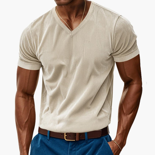 Men's Short Sleeve V-Neck T-Shirt Textured Finish - VibreMode