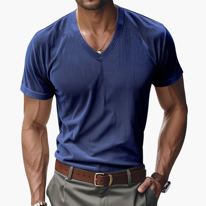 Men's Short Sleeve V-Neck T-Shirt Textured Finish