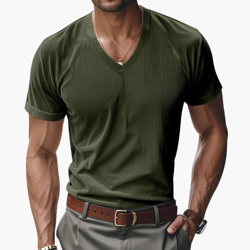 Men's Short Sleeve V-Neck T-Shirt Textured Finish