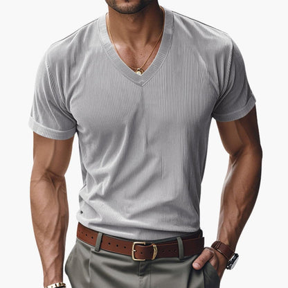 Men's Short Sleeve V-Neck T-Shirt Textured Finish
