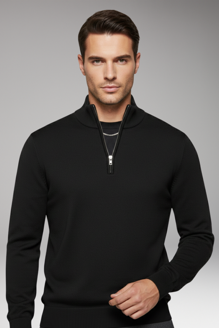 Men's Zip Neck Sweater Ribbed Crew Neck