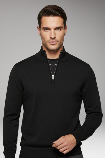 Men's Zip Neck Sweater Ribbed Crew Neck