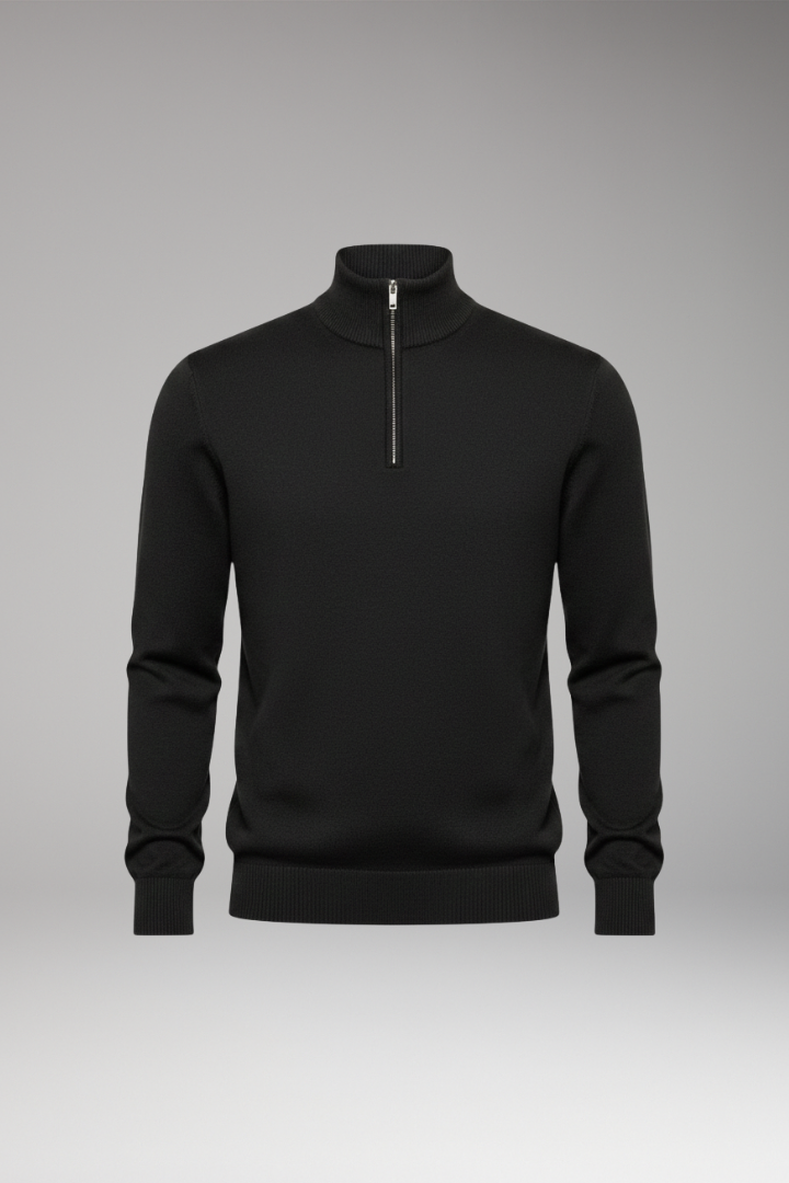 Men's Zip Neck Sweater Ribbed Crew Neck - VibreMode