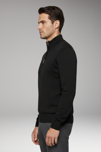 Men's Zip Neck Sweater Ribbed Crew Neck