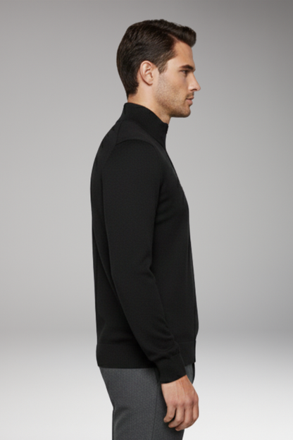 Men's Zip Neck Sweater Ribbed Crew Neck
