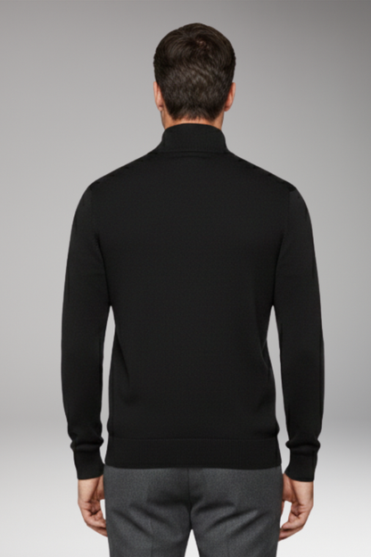 Men's Zip Neck Sweater Ribbed Crew Neck