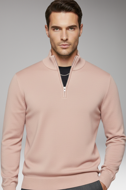 Men's Zip Neck Sweater Ribbed Crew Neck