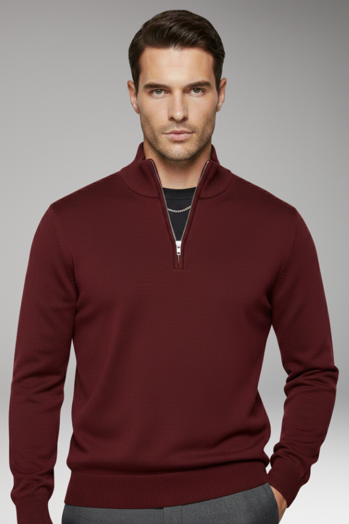 Men's Zip Neck Sweater Ribbed Crew Neck