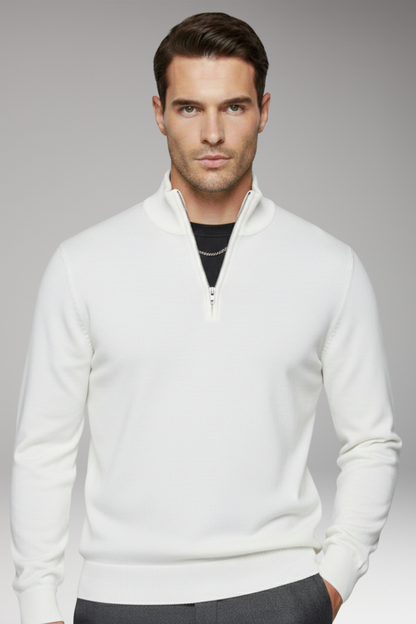 Men's Zip Neck Sweater Ribbed Crew Neck
