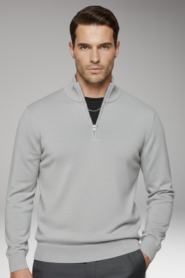 Men's Zip Neck Sweater Ribbed Crew Neck