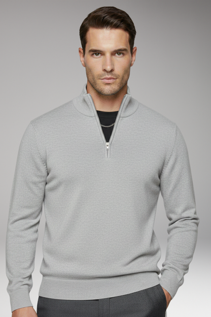 Men's Zip Neck Sweater Ribbed Crew Neck