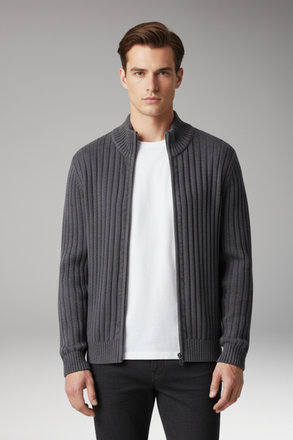 Men's Zip Cardigan Ribbed Front Pockets