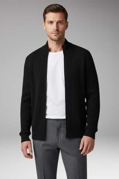 Men's Zip Cardigan Ribbed Front Pockets