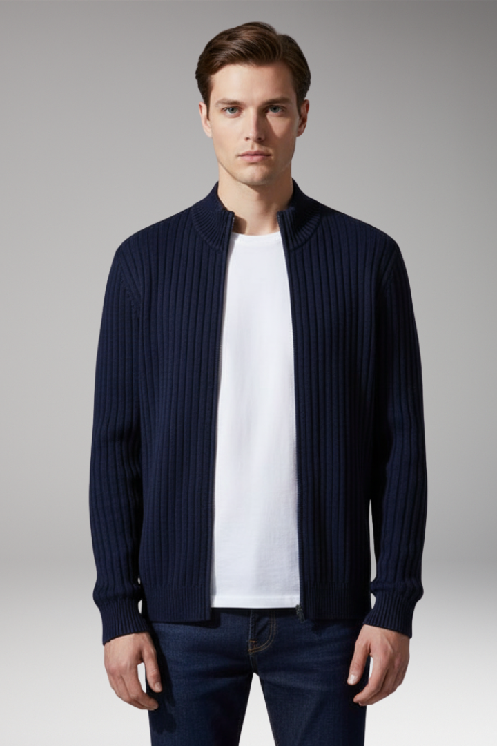 Men's Zip Cardigan Ribbed Front Pockets