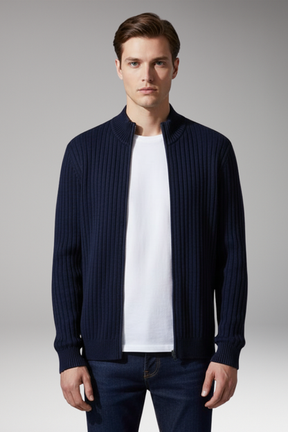 Men's Zip Cardigan Ribbed Front Pockets