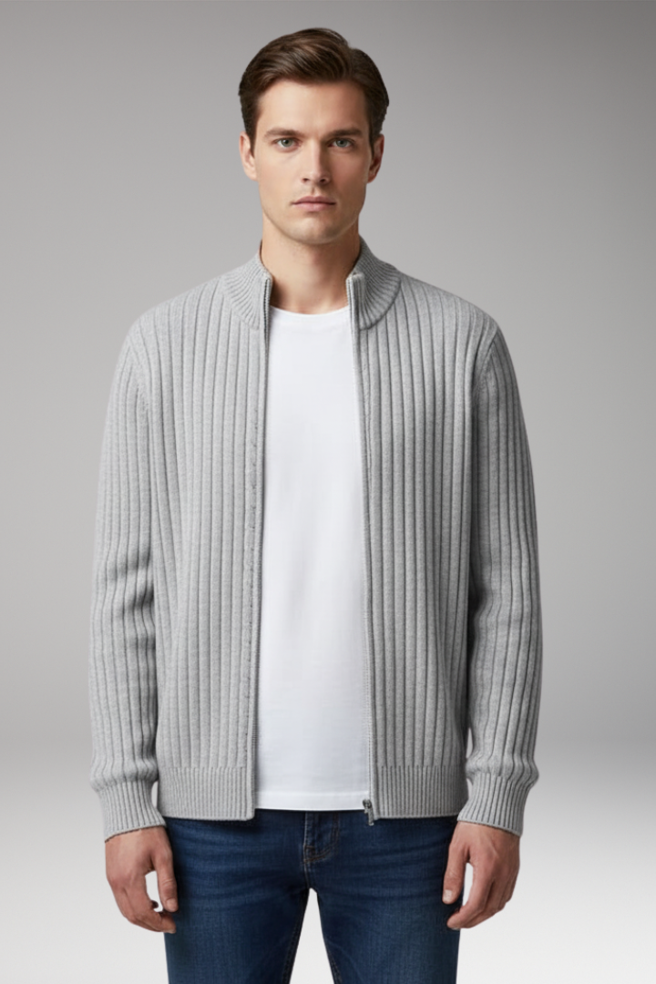 Men's Zip Cardigan Ribbed Front Pockets