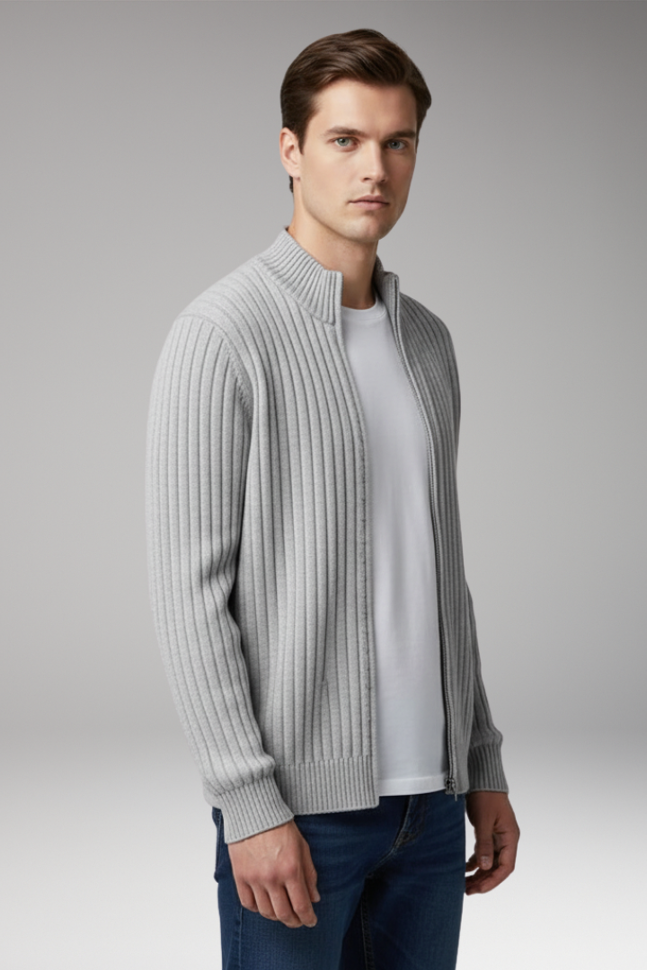 Men's Zip Cardigan Ribbed Front Pockets