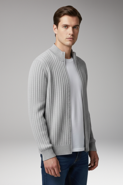Men's Zip Cardigan Ribbed Front Pockets