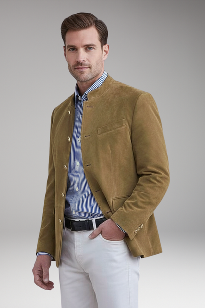 Men's Stand Collar Blazer Multiple Pockets