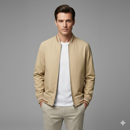 Men's Bomber Jacket Zip Closure Ribbed Trim