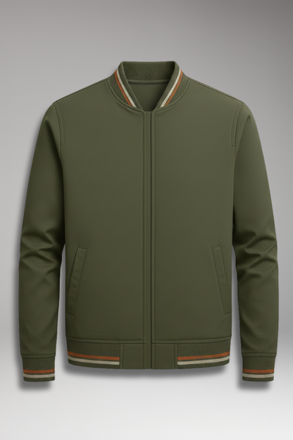 Men's Bomber Jacket Zip Closure Ribbed Trim - VibreMode