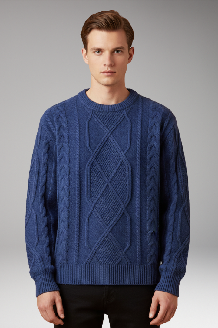 Men's Cable Knit Sweater Ribbed Edges