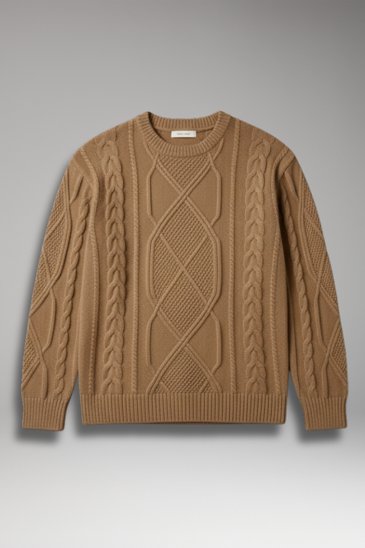 Men's Cable Knit Sweater Ribbed Edges - VibreMode