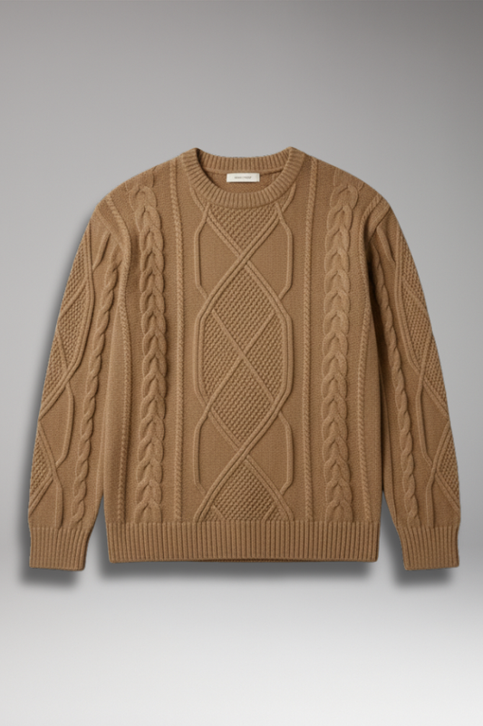 Men's Cable Knit Sweater Ribbed Edges - VibreMode